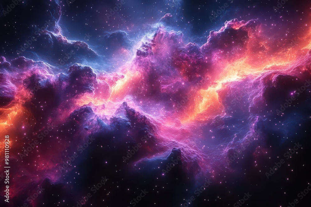 Obraz premium cosmic dreamscape with swirling neon nebulae defocused galaxies emit vibrant ultraviolet and magenta hues celestial blur of pink and purple starlight on inky cosmic backdrop