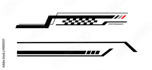 Sport car stripe stickers. Racing stripes. Race flag. Checkered flag. Stickers car decal template. Automotive graphics. Racing sport checkered pattern. Vector illustration