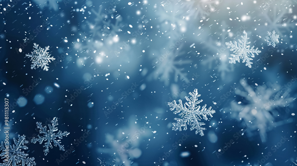 Christmas or Winter Composition: Snowflakes and Red Berries on Blue Background Christmas or Winter Composition: Snowflakes and Red Berries on Blue Background