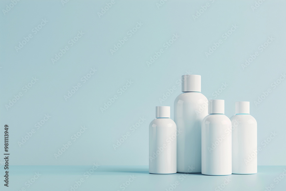 Stylish body care product mockup on soft blue background Stylish body care product mockup on soft blue background