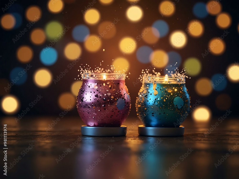 3D bokeh lights creating a whimsical New Year atmosphere. 3D bokeh lights creating a whimsical New Year atmosphere.