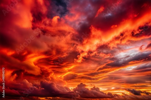 Fiery red and orange sunset with dramatic cloudscape