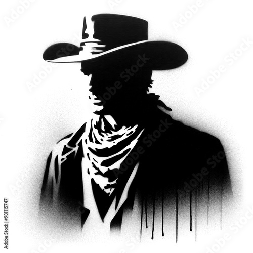 cowboy graffiti stencil-art style,black and white, generative ai