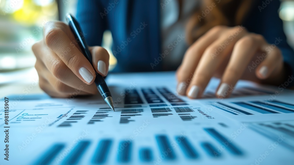 Business woman calculating financial report, cost control and budgeting with business data graph growth chart Business woman calculating financial report, cost control and budgeting with business data graph growth chart