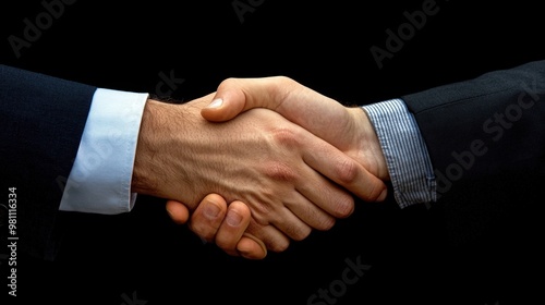 Two hands meeting in a firm handshake conveying a sense of partnership and trust in a professional business setting