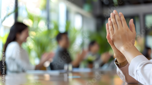 Close-up of handshake in the office