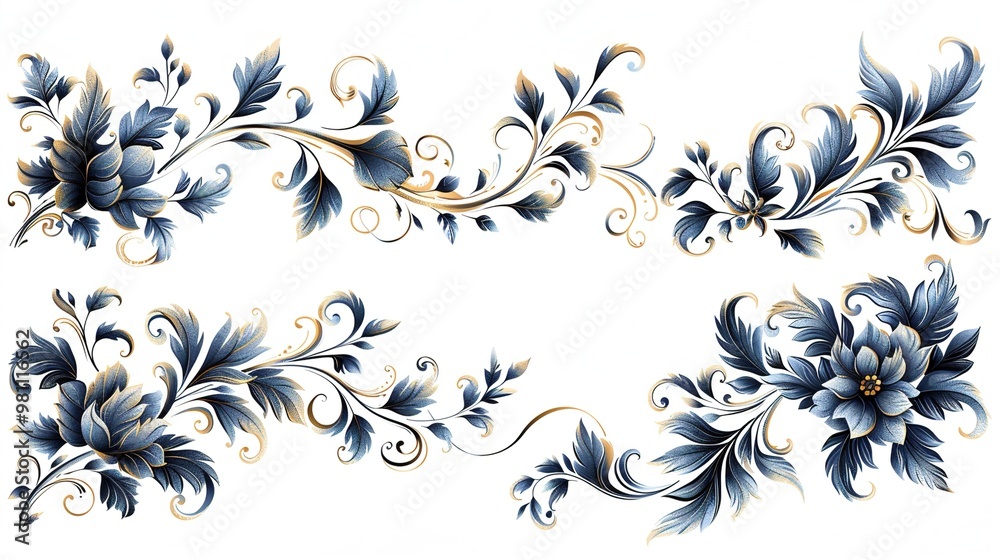 Stunning Retro Blue and Gold Gradient Decorative Elements: Elegant Swirls, Frames, and Borders for Distinctive Design Stunning Retro Blue and Gold Gradient Decorative Elements: Elegant Swirls, Frames, and Borders for Distinctive Design