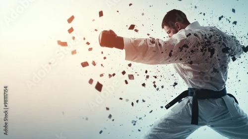 Karate Master Shatters Steel with Precision and Power, Capturing the Essence of Strength and Focus photo