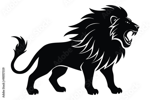 Roaring Lion Silhouette, Majestic Lion Head Vector, Animal Illustration, Wildlife Clipart photo