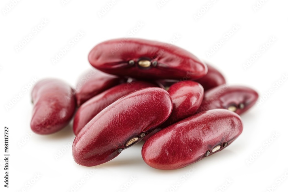 A pile of bright red beans arranged neatly on a white surface, ready for use A pile of bright red beans arranged neatly on a white surface, ready for use