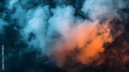 Abstract Smoke Background, Blue and Orange Vapor