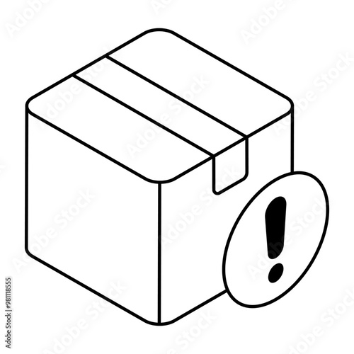 Carton with alert sign, concept of parcel error