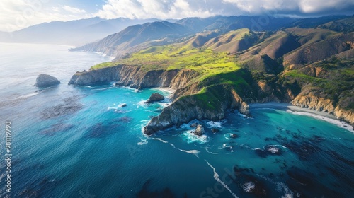 The rugged coastline and turquoise waters of Big Sur, California, USA.