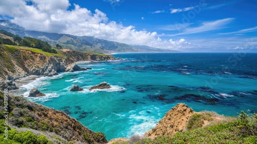 The rugged coastline and turquoise waters of Big Sur, California, USA.