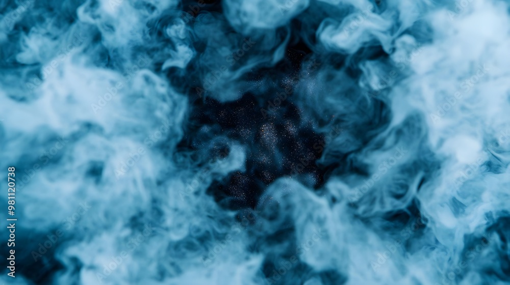 Blue Smoke Abstract Background with Glittering Center