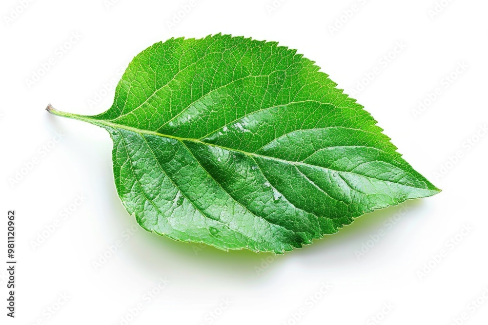 Fototapeta premium Single green leaf on a clean white background