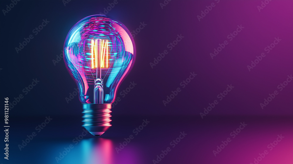 A vibrant, illuminated light bulb showcases a modern design with colorful filaments against a gradient background. A vibrant, illuminated light bulb showcases a modern design with colorful filaments against a gradient background.