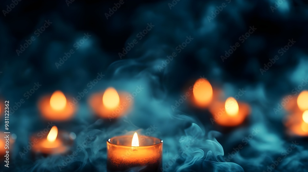 Mystical Candlelight with Smoke and Teal Background Mystical Candlelight with Smoke and Teal Background