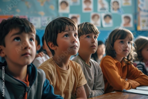 A group of students seated around a desk, ready for learning