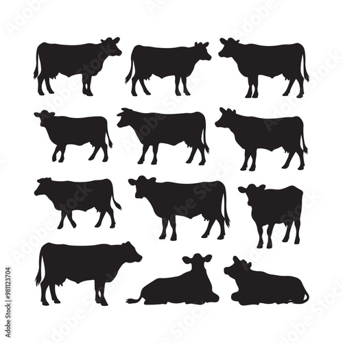 set of cow vector silhouettes