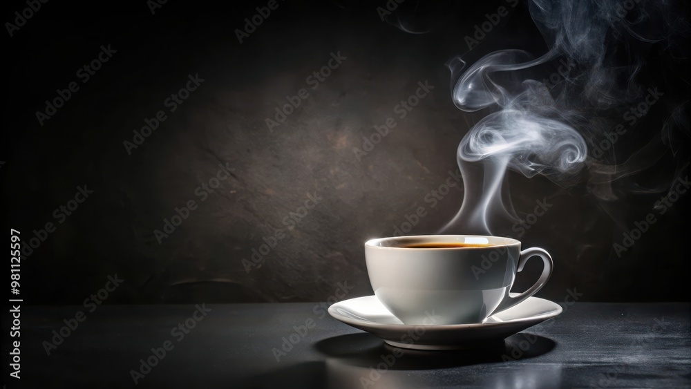 A steaming cup of coffee sitting on a black surface