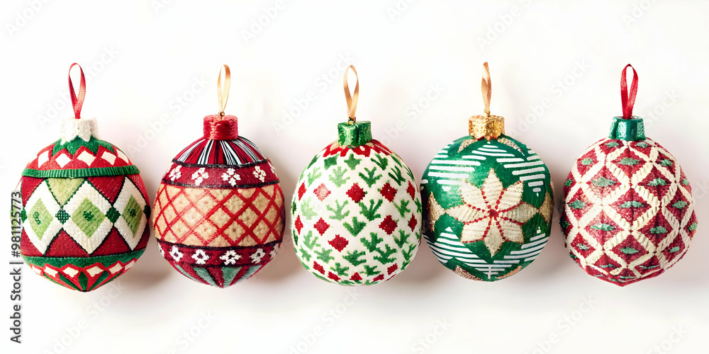 Seamless Minimal Background of Upcycled Fabric Christmas Ornaments - Vibrant Patterns & Textures for a Zero Waste Holiday Season Seamless Minimal Background of Upcycled Fabric Christmas Ornaments - Vibrant Patterns & Textures for a Zero Waste Holiday Season