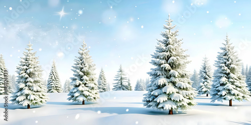 3D Soft Focus Winter Wonderland Scene: Serene Snow-Covered Trees and Gentle Snowfall with Ample Copy Space for Holiday Messages - Isolated Icon on White Background