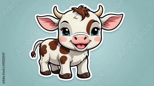 Adorable cartoon cow sticker with big eyes and a friendly smile.