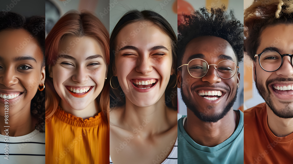 Fototapeta premium Collage of smiling and happy multi-ethnic individuals