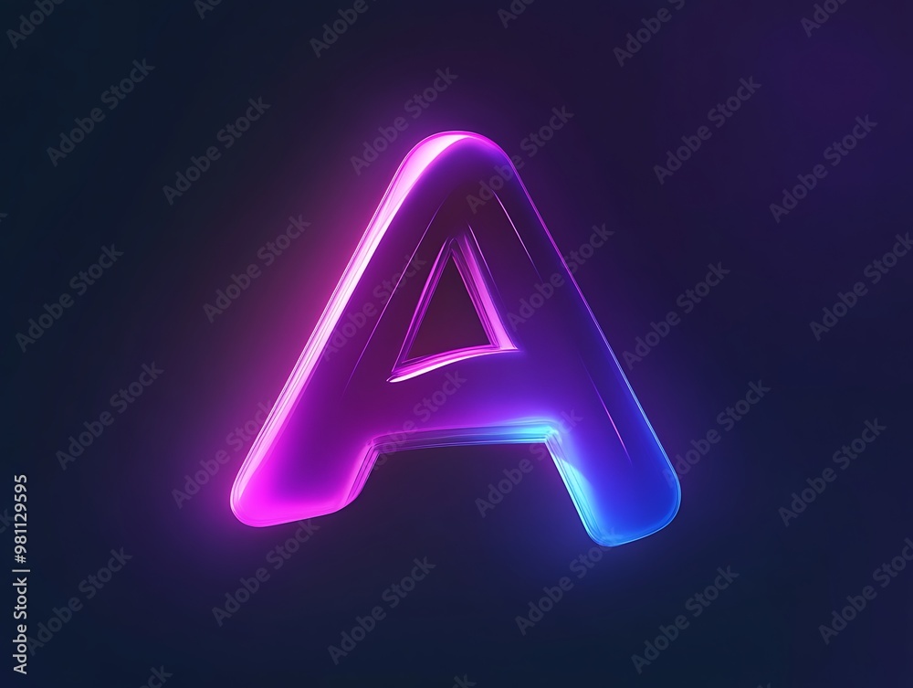 Glowing neon letter A in pink and blue. Glowing neon letter A in pink and blue.