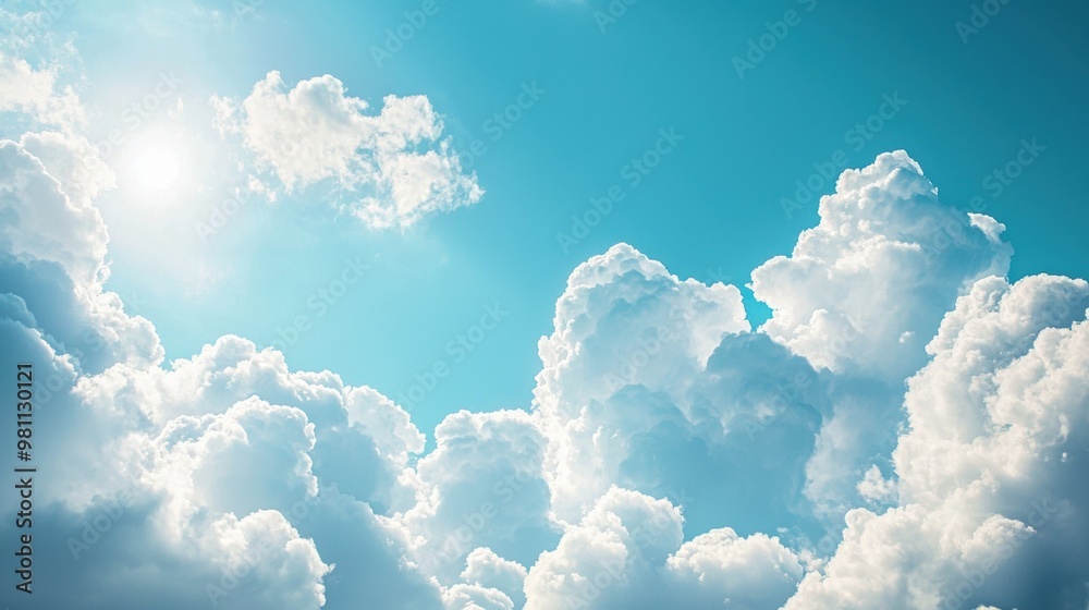 Majestic Blue Skies with Fluffy White Clouds in Peaceful Atmosphere