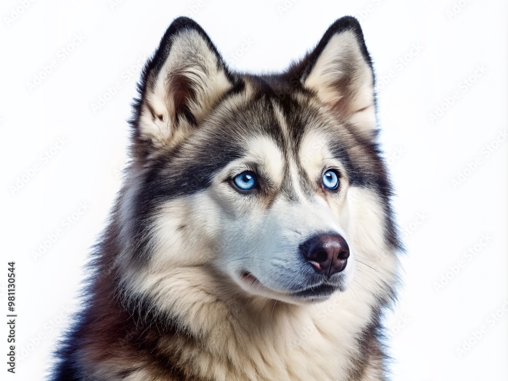Adorable Siberian Husky dog with piercing blue eyes and fluffy coat posing in profile on transparent background, showcasing majestic canine beauty. Adorable Siberian Husky dog with piercing blue eyes and fluffy coat posing in profile on transparent background, showcasing majestic canine beauty.