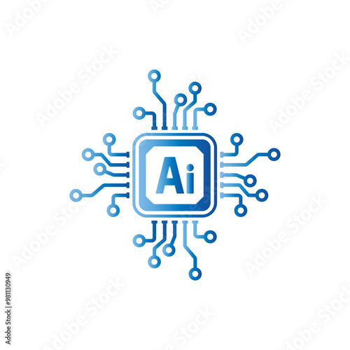 Circuit electronic chip processor, Artificial intelligence Ai logo icon in blue gradient, Digital IT technology future, Vector illustration.