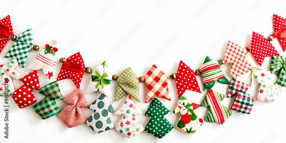Fototapeta premium 3D Upcycled Fabric Christmas Garland - Seamless Minimal Background with Vibrant Textures for a Zero Waste Holiday Season