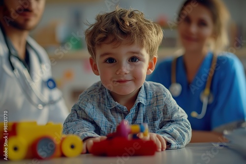 Pediatric Healthcare Doctor and Nurse Attending to a Child Patient photo