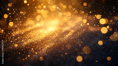 Abstract Dark Background with Golden Glitter and Bokeh Lights