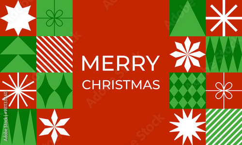 Christmas greeting card with geometric elements. Flat style. Template for winter holidays design