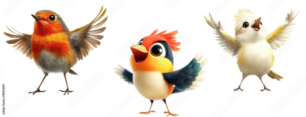 Fototapeta premium Set of Cute Dynamic Macron Bird Illustration | Isolated on Transparent Background