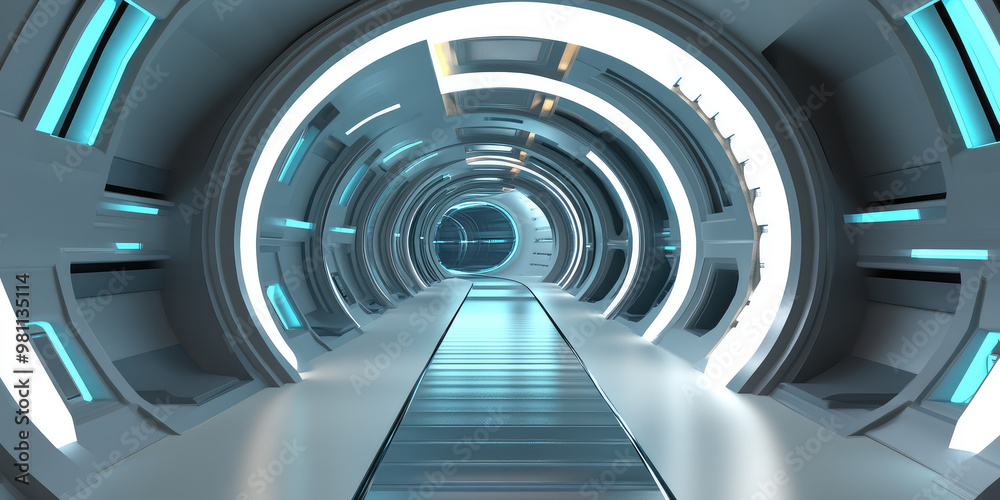 Fototapeta premium Abstract Spaceship corridor and Futuristic tunnel background. Sci-fi science design. 3d render illustration style.