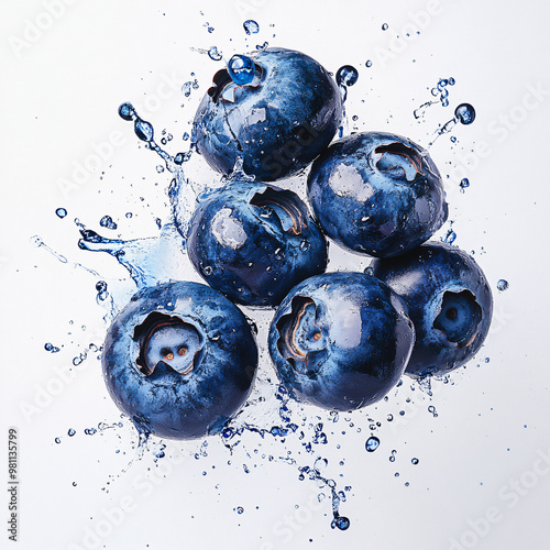 Wallpaper Mural Fresh blueberries create stunning visual with splashes of water, showcasing their vibrant color and juicy texture. This high speed photography captures essence of these delicious berries beautifully Torontodigital.ca