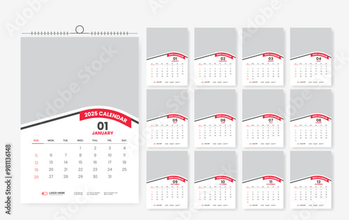12 page calendar design for 2025 year, 2025 corporate calendar template