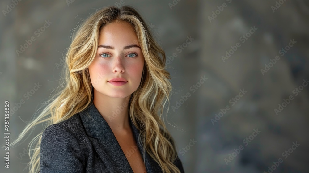 Confident Professional Young Woman with Striking Blue Eyes