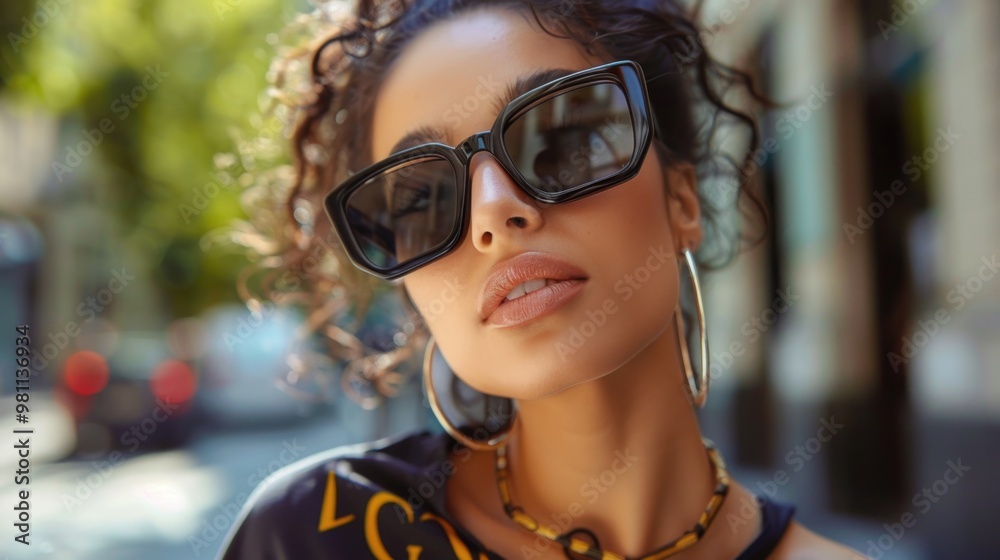 Stylish Young Woman with Sunglasses Posing in Urban Setting Stylish Young Woman with Sunglasses Posing in Urban Setting