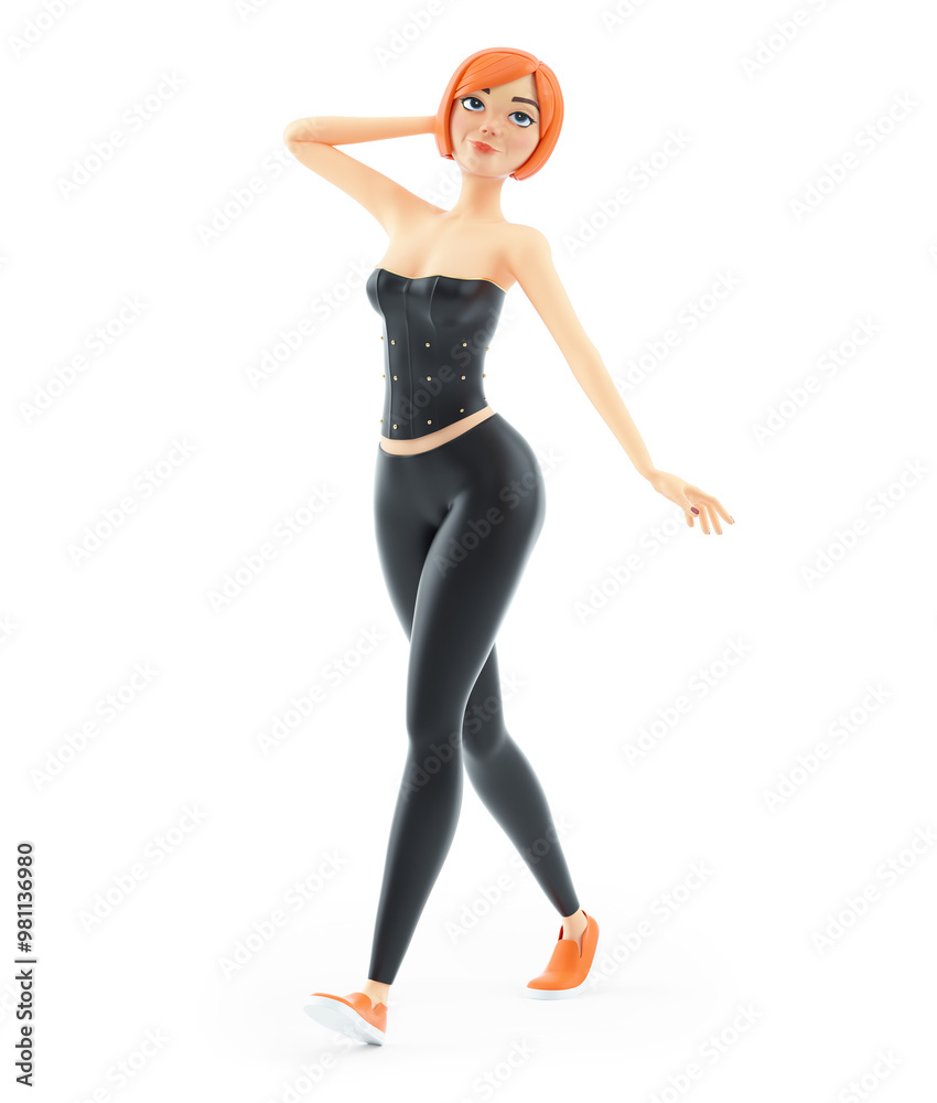 3d sexy girl walking with one hand in her hair 3d sexy girl walking with one hand in her hair