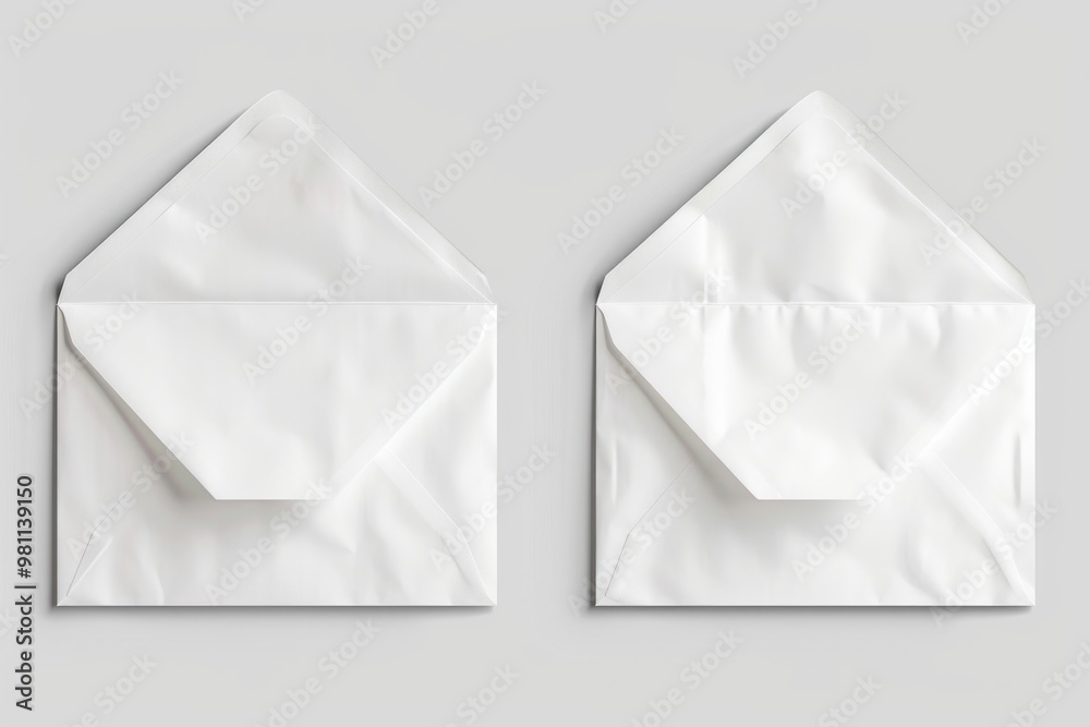 Two white envelopes placed on a gray background, ready to be used or sent Two white envelopes placed on a gray background, ready to be used or sent