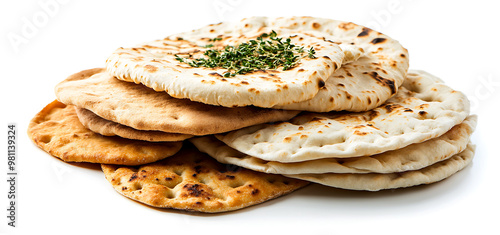 An assortment of distinct flat pita flatbread