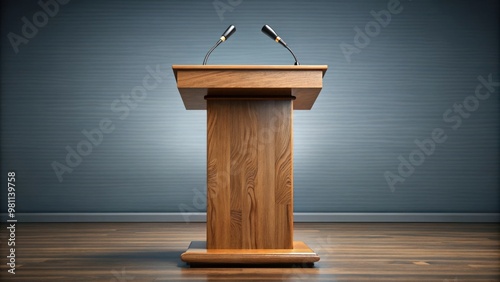 Wood podium with microphone for public speaking