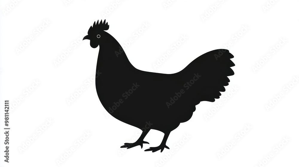 The striking black silhouette of a rooster represents poultry farming and the essence of nature, which makes it an ideal visual representation for themes related to agriculture and food industries The striking black silhouette of a rooster represents poultry farming and the essence of nature, which makes it an ideal visual representation for themes related to agriculture and food industries