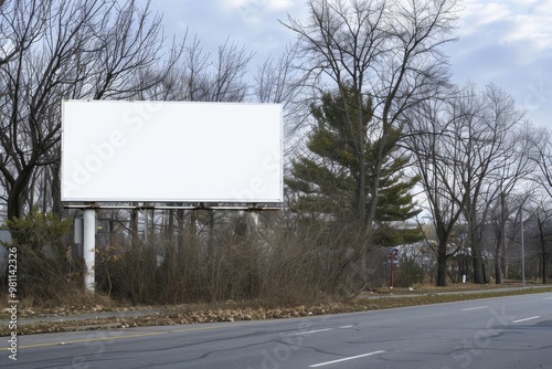 Billboard with white display, parkway setting, clean and modern, high visibility, advertising, simple design