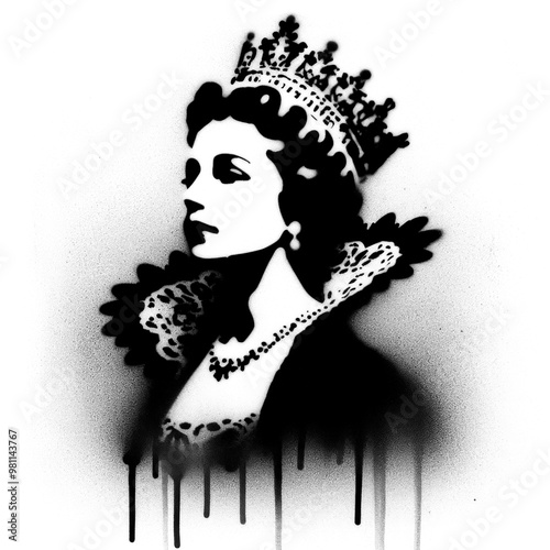 queen graffiti stencil-art style,black and white, generative ai